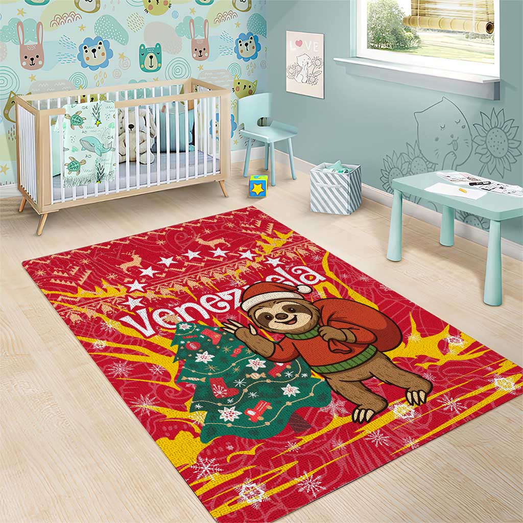 Venezuela Christmas Area Rug with Santa Sloth Christmas Tree Stars and Red Festive - Wonder Print Shop