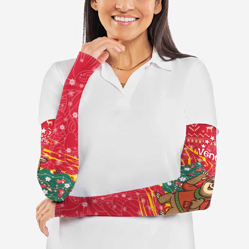 Venezuela Christmas Arm Sleeves with Santa Sloth Christmas Tree Stars and Red Festive - Wonder Print Shop