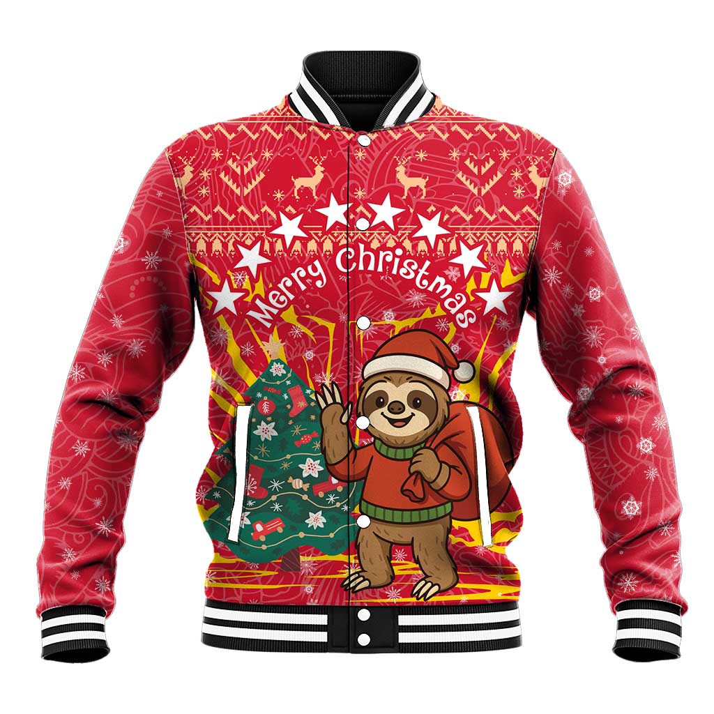 Venezuela Christmas Baseball Jacket with Santa Sloth Christmas Tree Stars and Red Festive - Wonder Print Shop