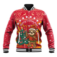 Venezuela Christmas Baseball Jacket with Santa Sloth Christmas Tree Stars and Red Festive - Wonder Print Shop