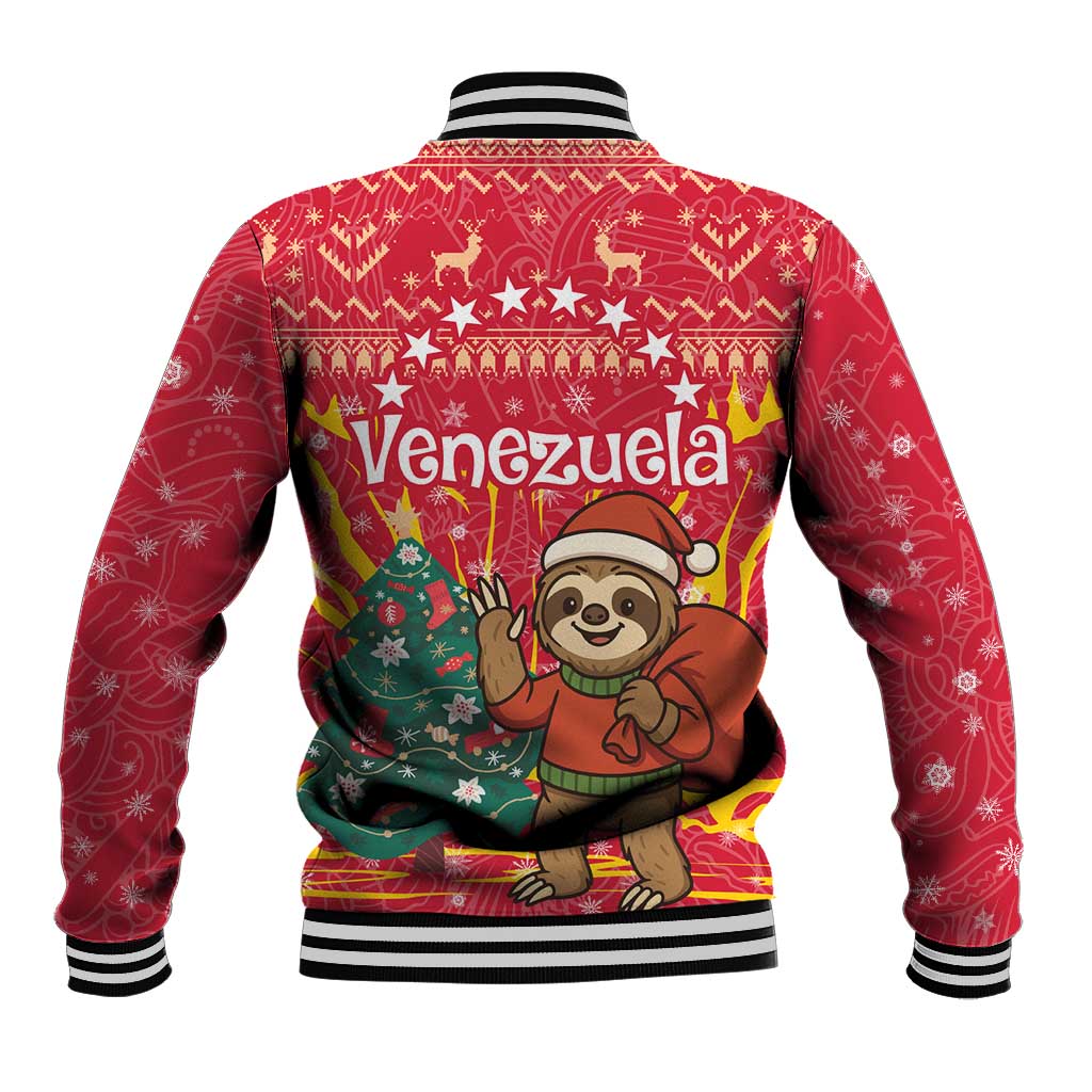 Venezuela Christmas Baseball Jacket with Santa Sloth Christmas Tree Stars and Red Festive - Wonder Print Shop