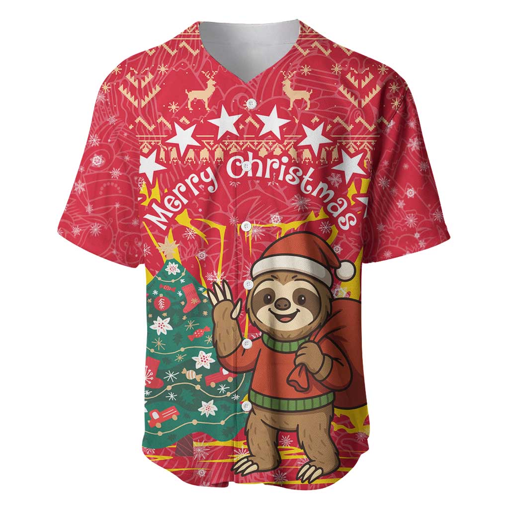 Venezuela Christmas Baseball Jersey with Santa Sloth Christmas Tree Stars and Red Festive - Wonder Print Shop