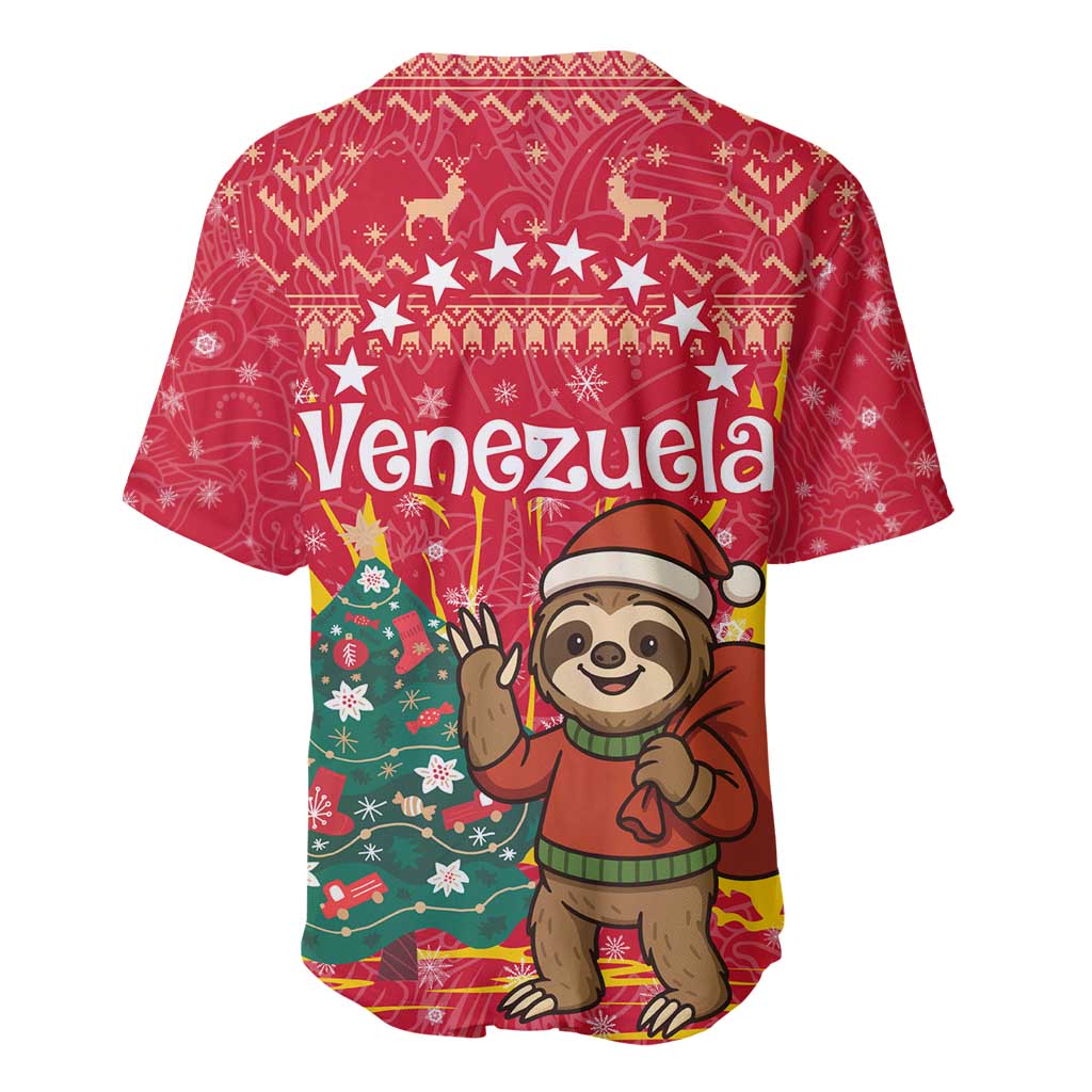 Venezuela Christmas Baseball Jersey with Santa Sloth Christmas Tree Stars and Red Festive - Wonder Print Shop
