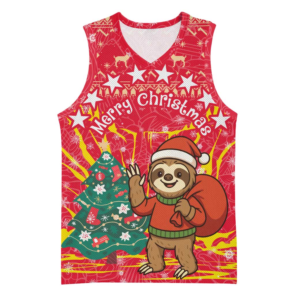 Venezuela Christmas Basketball Jersey with Santa Sloth Christmas Tree Stars and Red Festive - Wonder Print Shop