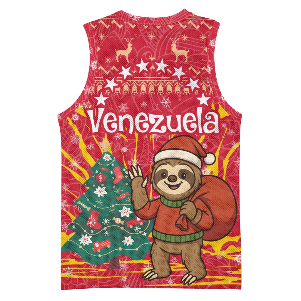 Venezuela Christmas Basketball Jersey with Santa Sloth Christmas Tree Stars and Red Festive - Wonder Print Shop