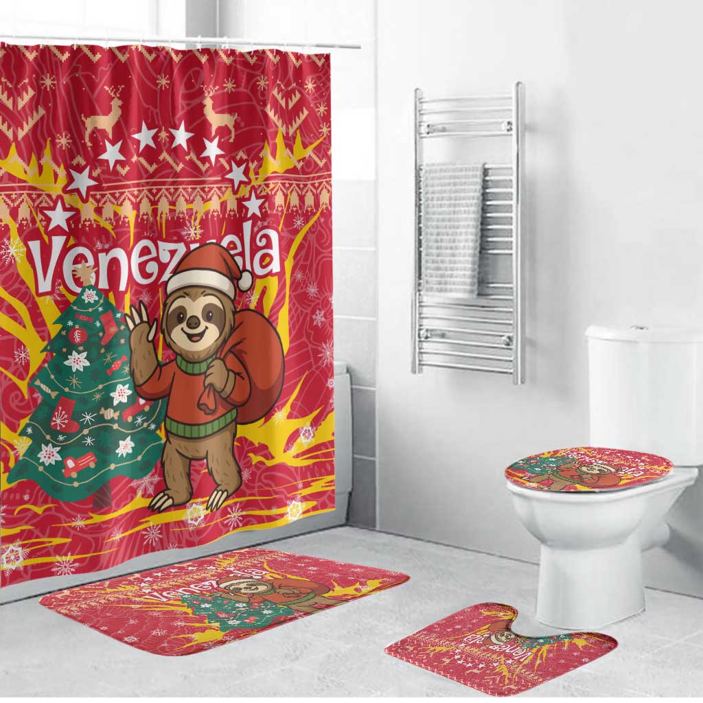 Venezuela Christmas Bathroom Set with Santa Sloth Christmas Tree Stars and Red Festive - Wonder Print Shop