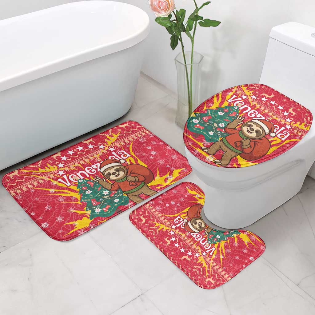 Venezuela Christmas Bathroom Set with Santa Sloth Christmas Tree Stars and Red Festive - Wonder Print Shop