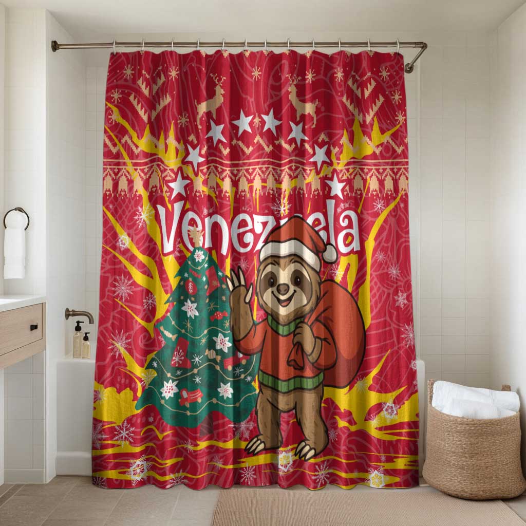 Venezuela Christmas Bathroom Set with Santa Sloth Christmas Tree Stars and Red Festive - Wonder Print Shop