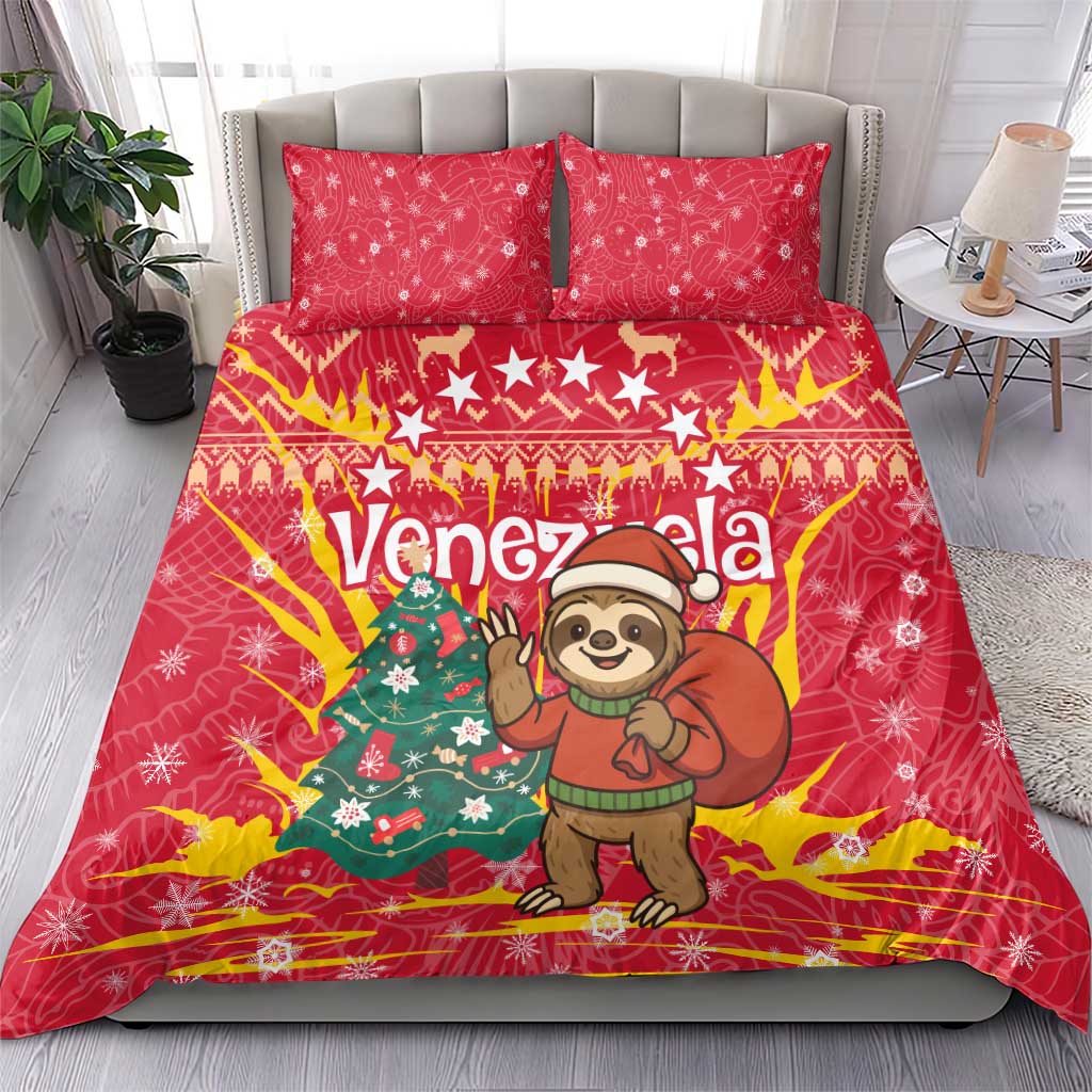 Venezuela Christmas Bedding Set with Santa Sloth Christmas Tree Stars and Red Festive - Wonder Print Shop