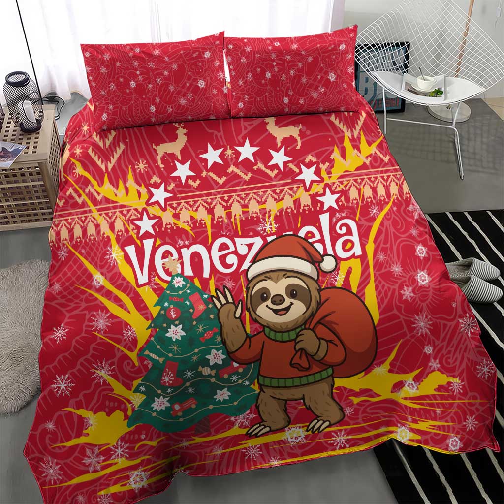 Venezuela Christmas Bedding Set with Santa Sloth Christmas Tree Stars and Red Festive - Wonder Print Shop