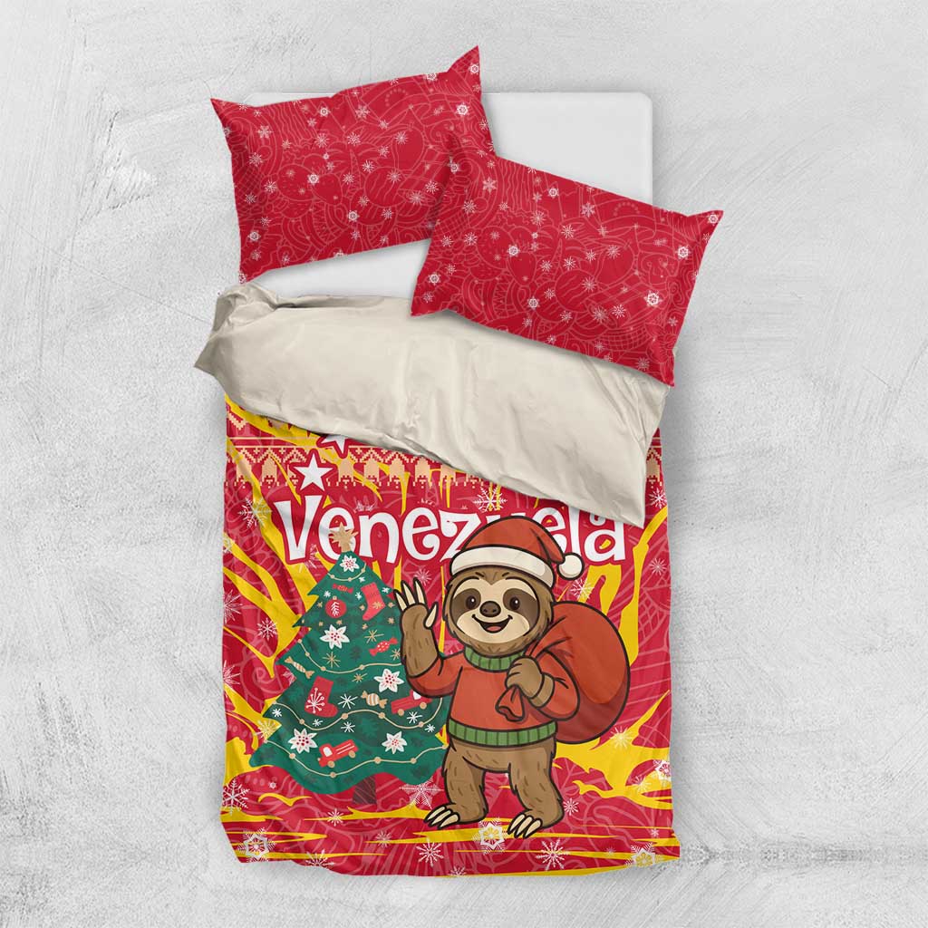 Venezuela Christmas Bedding Set with Santa Sloth Christmas Tree Stars and Red Festive - Wonder Print Shop
