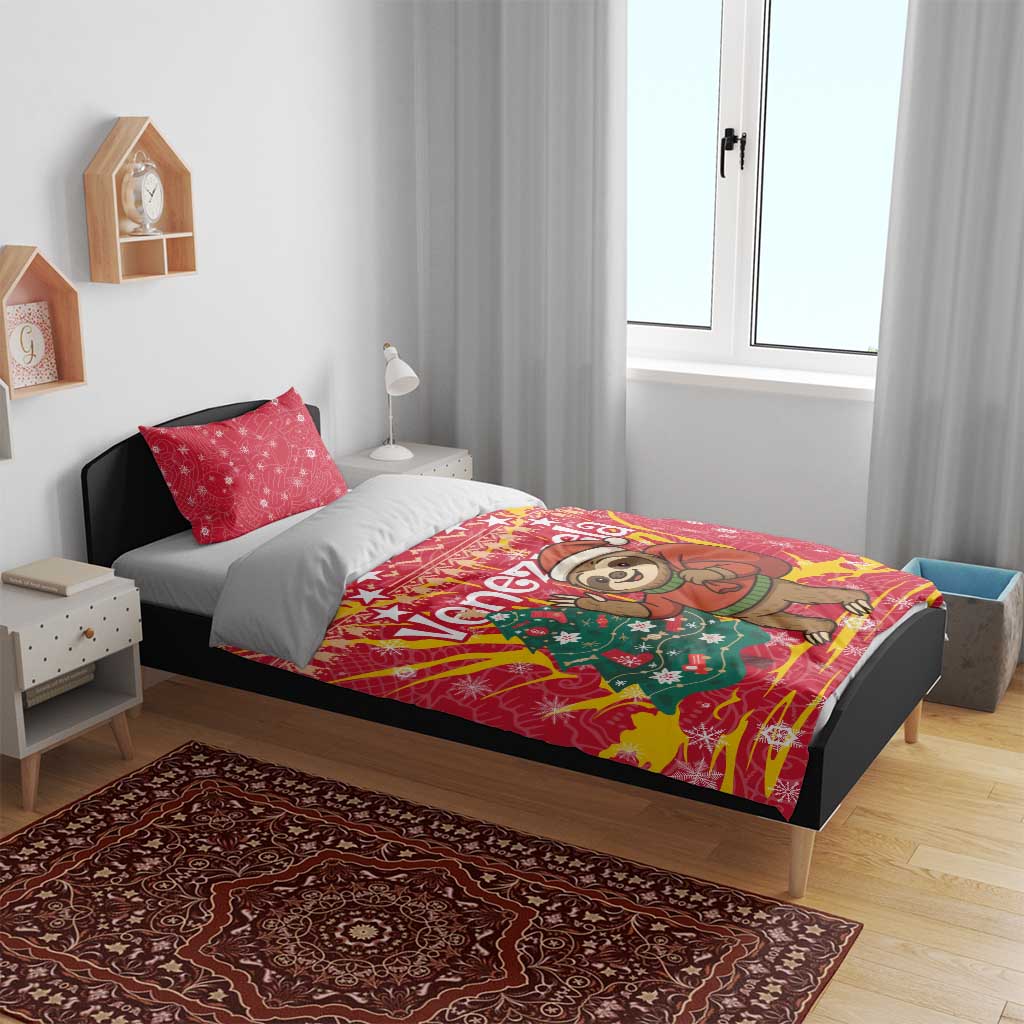 Venezuela Christmas Bedding Set with Santa Sloth Christmas Tree Stars and Red Festive - Wonder Print Shop