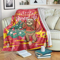 Venezuela Christmas Blanket with Santa Sloth Christmas Tree Stars and Red Festive - Wonder Print Shop