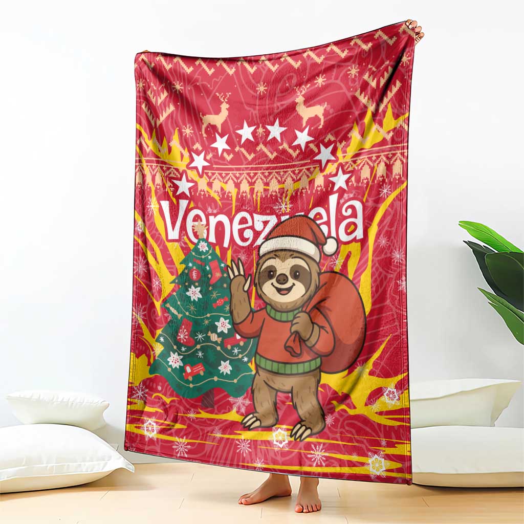 Venezuela Christmas Blanket with Santa Sloth Christmas Tree Stars and Red Festive - Wonder Print Shop