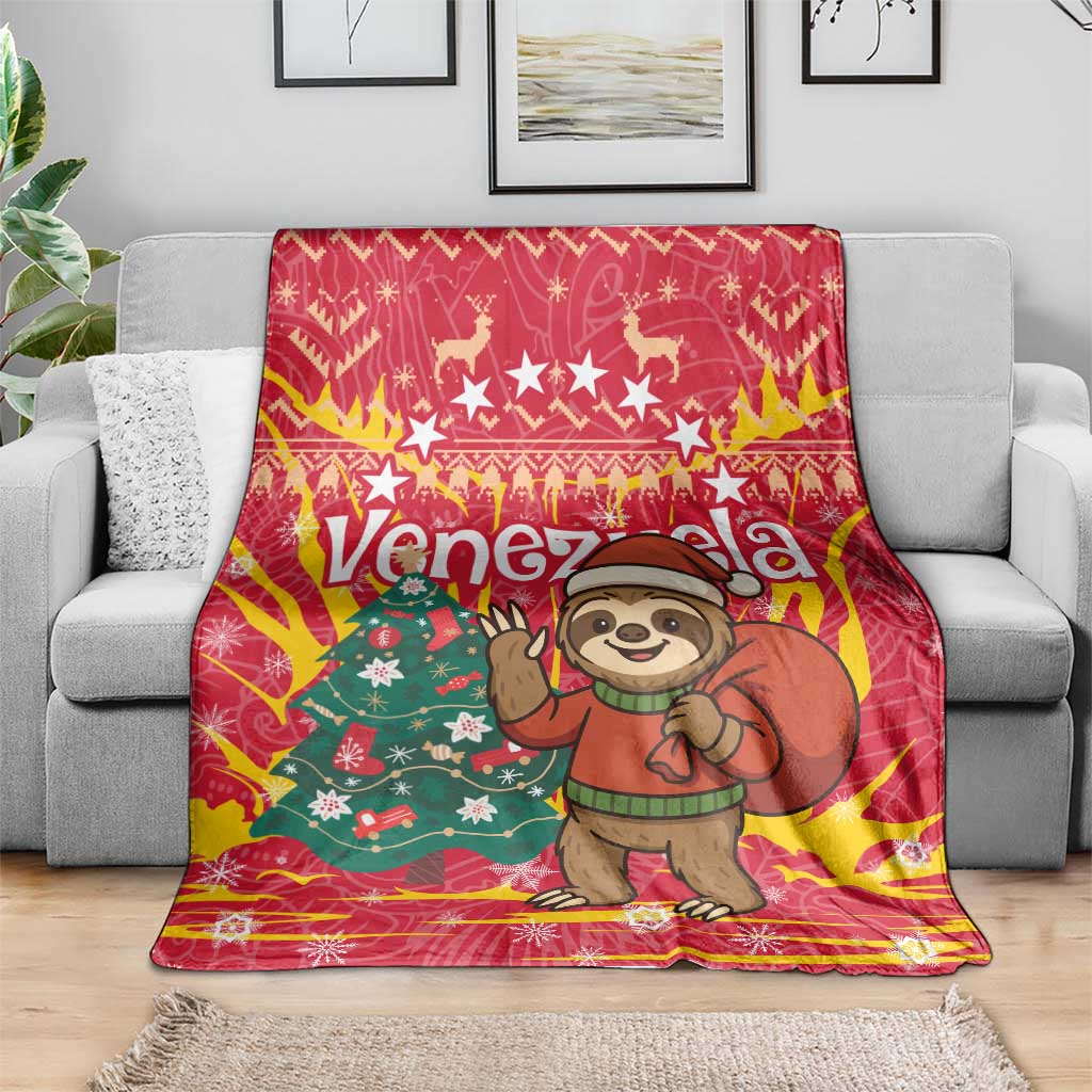Venezuela Christmas Blanket with Santa Sloth Christmas Tree Stars and Red Festive - Wonder Print Shop