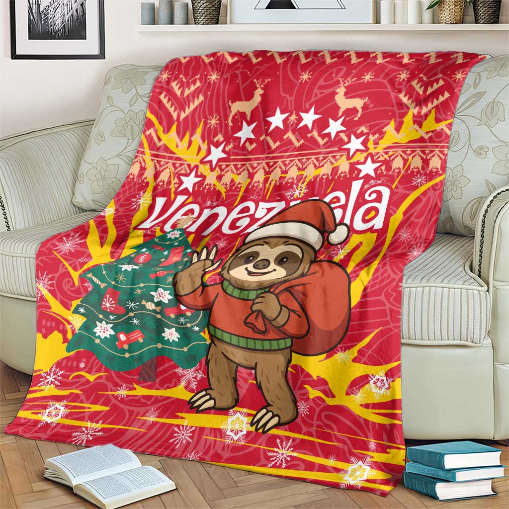 Venezuela Christmas Blanket with Santa Sloth Christmas Tree Stars and Red Festive - Wonder Print Shop