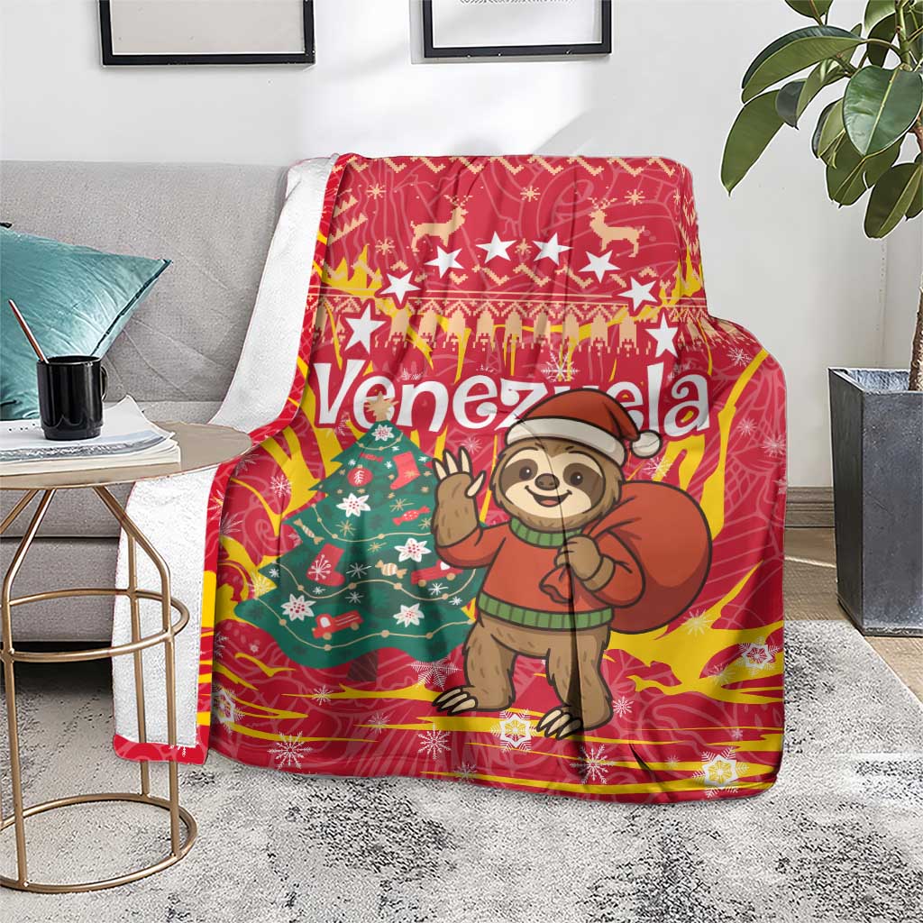 Venezuela Christmas Blanket with Santa Sloth Christmas Tree Stars and Red Festive - Wonder Print Shop