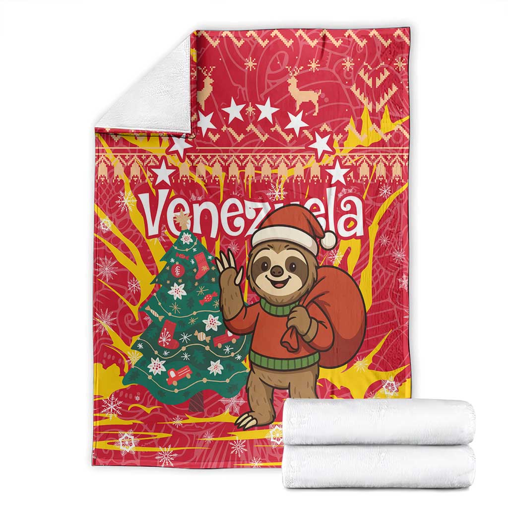 Venezuela Christmas Blanket with Santa Sloth Christmas Tree Stars and Red Festive - Wonder Print Shop