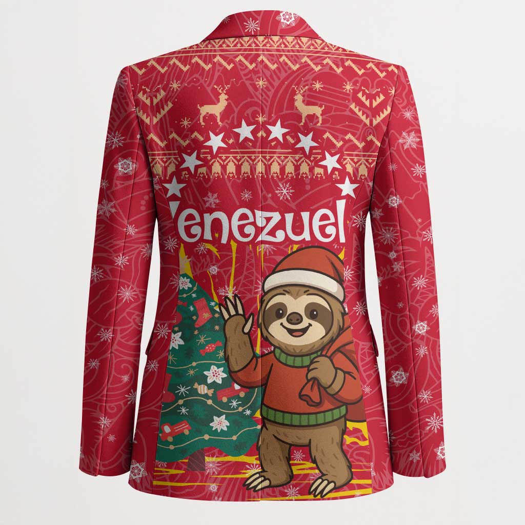Venezuela Christmas Blazer with Santa Sloth Christmas Tree Stars and Red Festive - Wonder Print Shop