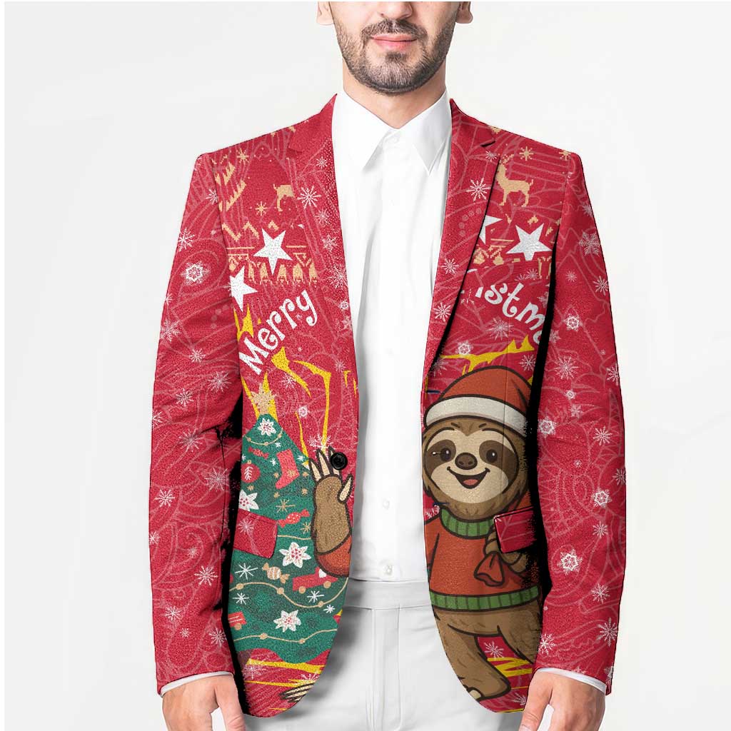 Venezuela Christmas Blazer with Santa Sloth Christmas Tree Stars and Red Festive - Wonder Print Shop