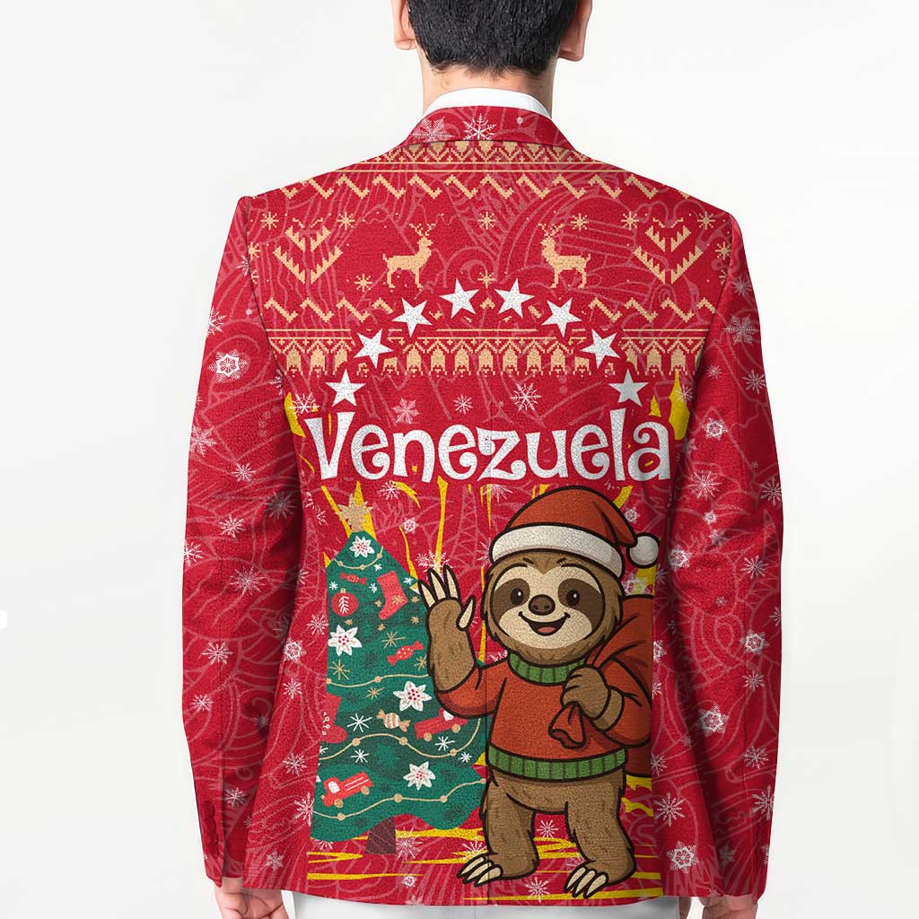 Venezuela Christmas Blazer with Santa Sloth Christmas Tree Stars and Red Festive - Wonder Print Shop