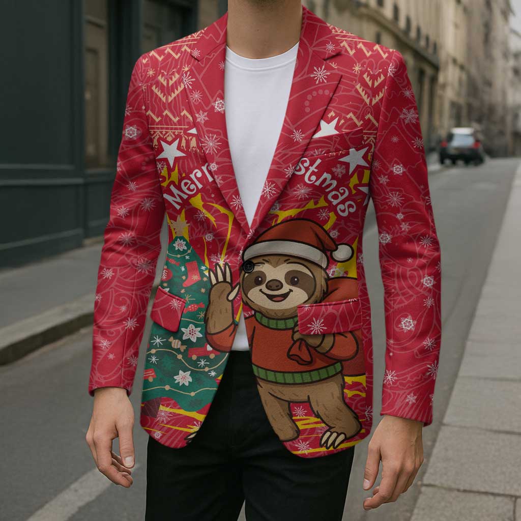 Venezuela Christmas Blazer with Santa Sloth Christmas Tree Stars and Red Festive - Wonder Print Shop