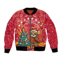 Venezuela Christmas Bomber Jacket with Santa Sloth Christmas Tree Stars and Red Festive - Wonder Print Shop