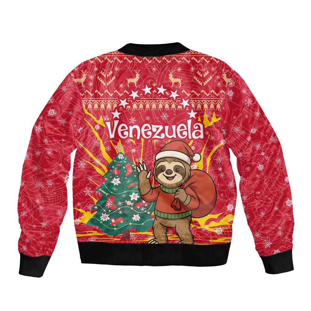 Venezuela Christmas Bomber Jacket with Santa Sloth Christmas Tree Stars and Red Festive - Wonder Print Shop