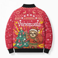 Venezuela Christmas Bomber Puffer Jacket with Santa Sloth Christmas Tree Stars and Red Festive - Wonder Print Shop