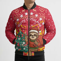 Venezuela Christmas Bomber Puffer Jacket with Santa Sloth Christmas Tree Stars and Red Festive - Wonder Print Shop