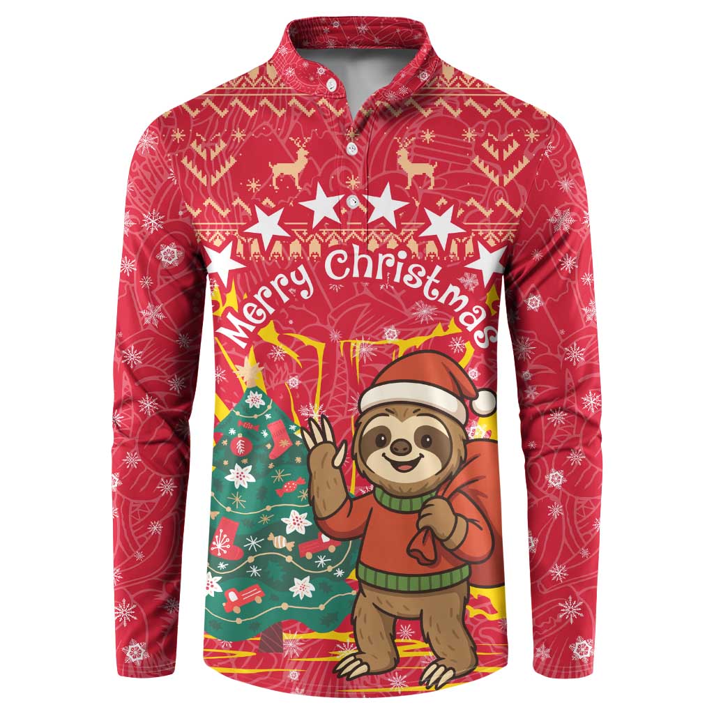 Venezuela Christmas Button Sweatshirt with Santa Sloth Christmas Tree Stars and Red Festive - Wonder Print Shop