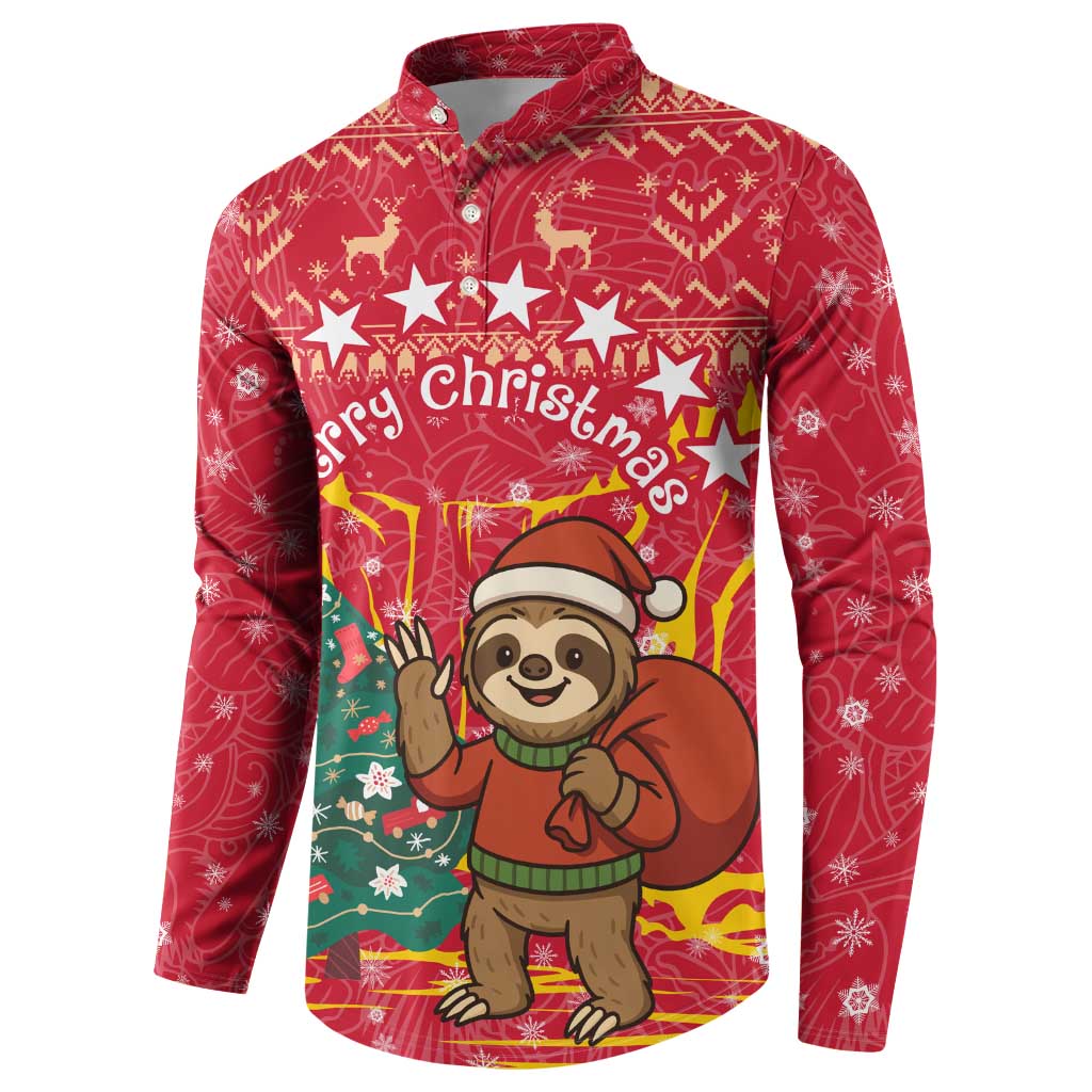 Venezuela Christmas Button Sweatshirt with Santa Sloth Christmas Tree Stars and Red Festive - Wonder Print Shop