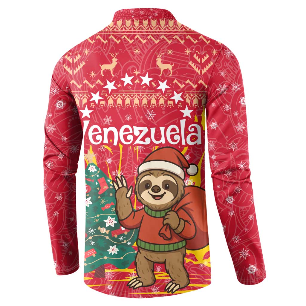 Venezuela Christmas Button Sweatshirt with Santa Sloth Christmas Tree Stars and Red Festive - Wonder Print Shop