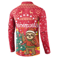 Venezuela Christmas Button Sweatshirt with Santa Sloth Christmas Tree Stars and Red Festive - Wonder Print Shop