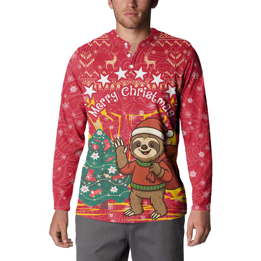 Venezuela Christmas Button Sweatshirt with Santa Sloth Christmas Tree Stars and Red Festive - Wonder Print Shop