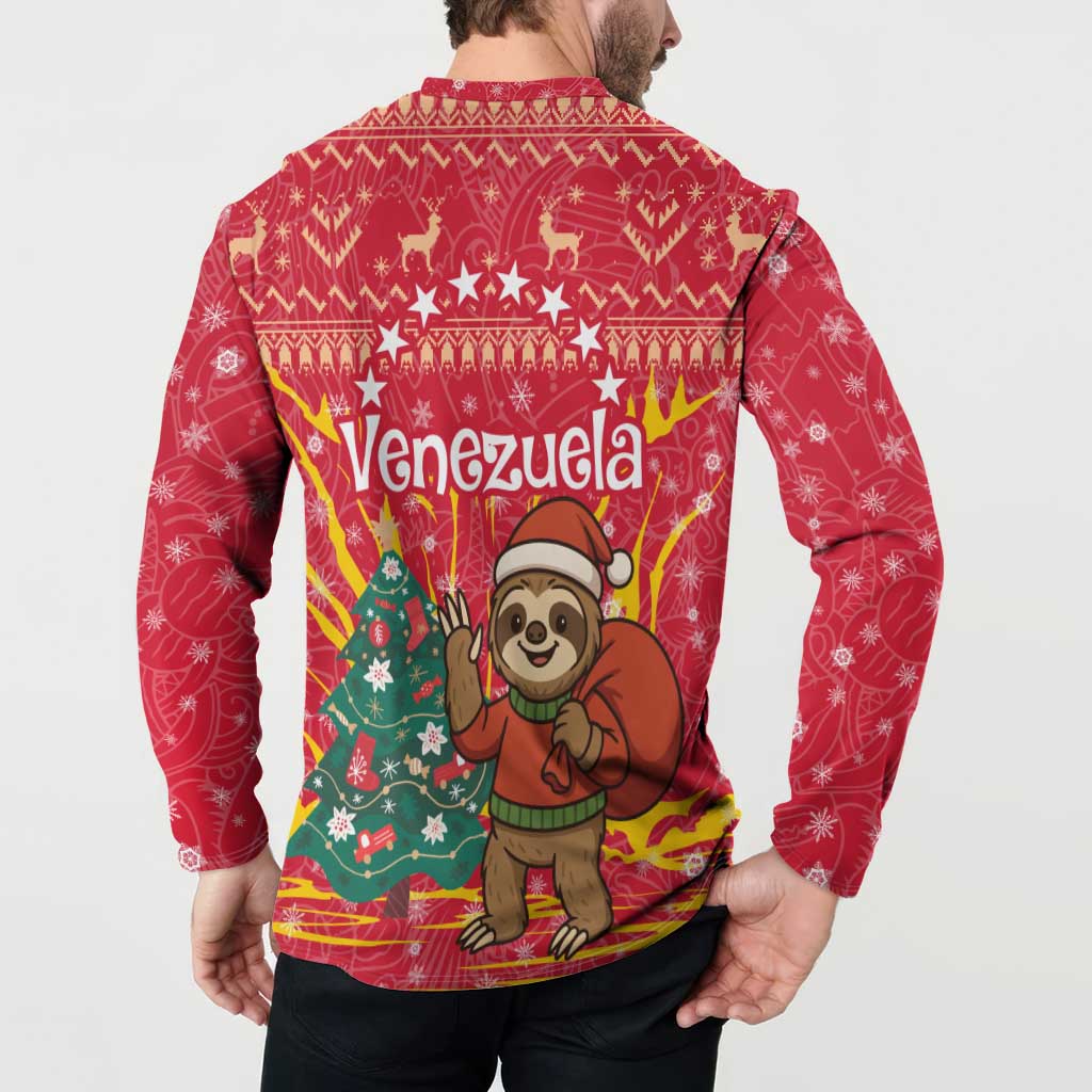 Venezuela Christmas Button Sweatshirt with Santa Sloth Christmas Tree Stars and Red Festive - Wonder Print Shop