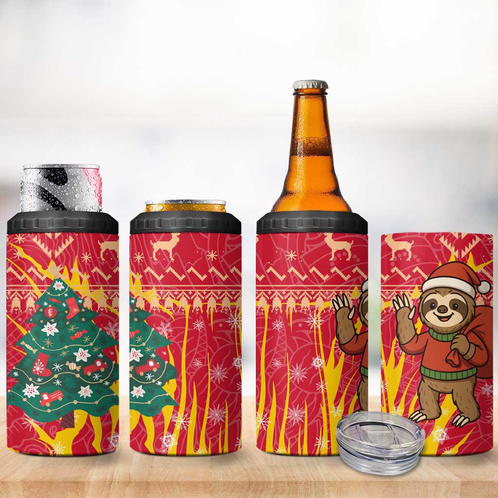 Venezuela Christmas 4 in 1 Can Cooler Tumbler with Santa Sloth Christmas Tree Stars and Red Festive - Wonder Print Shop
