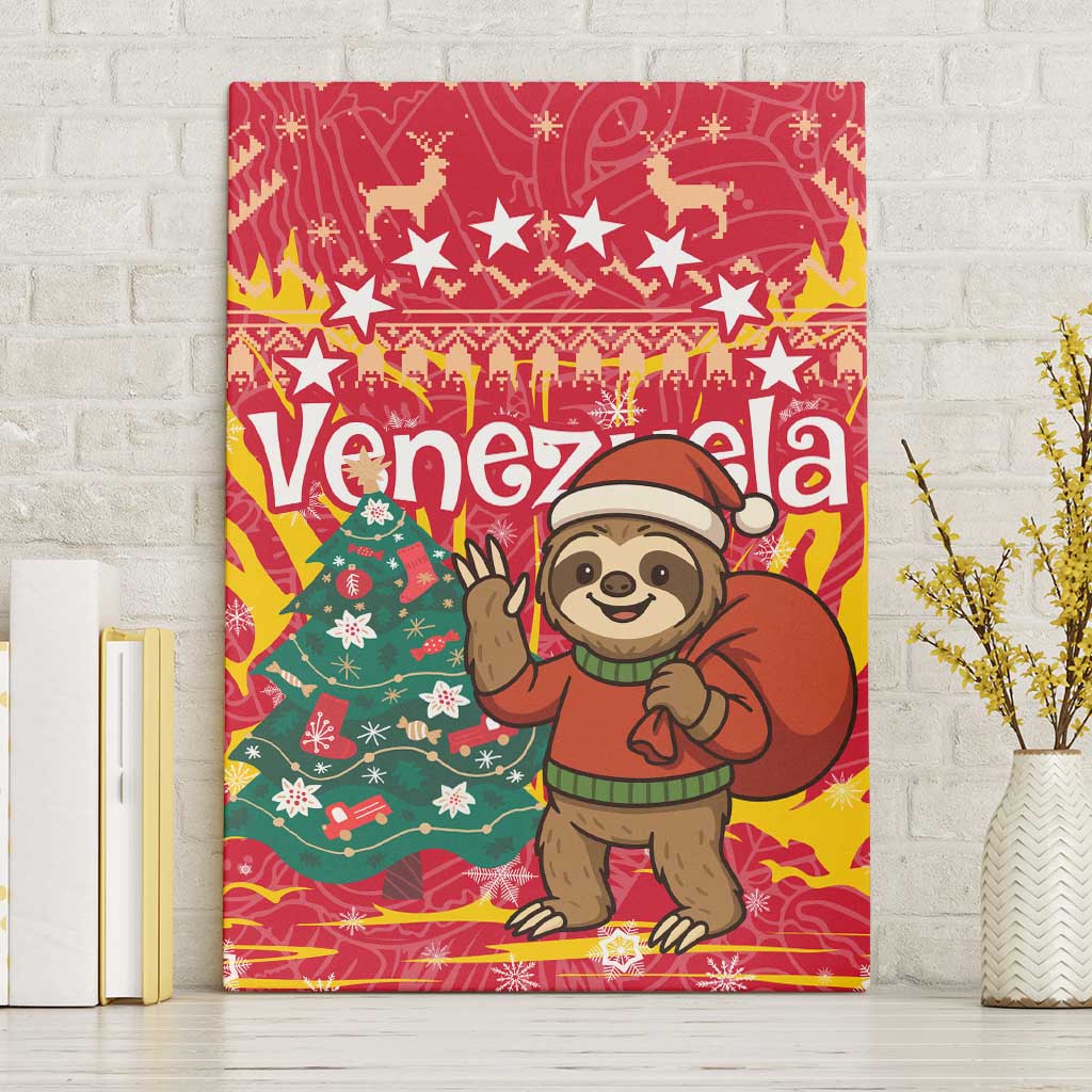 Venezuela Christmas Canvas Wall Art with Santa Sloth Christmas Tree Stars and Red Festive - Wonder Print Shop
