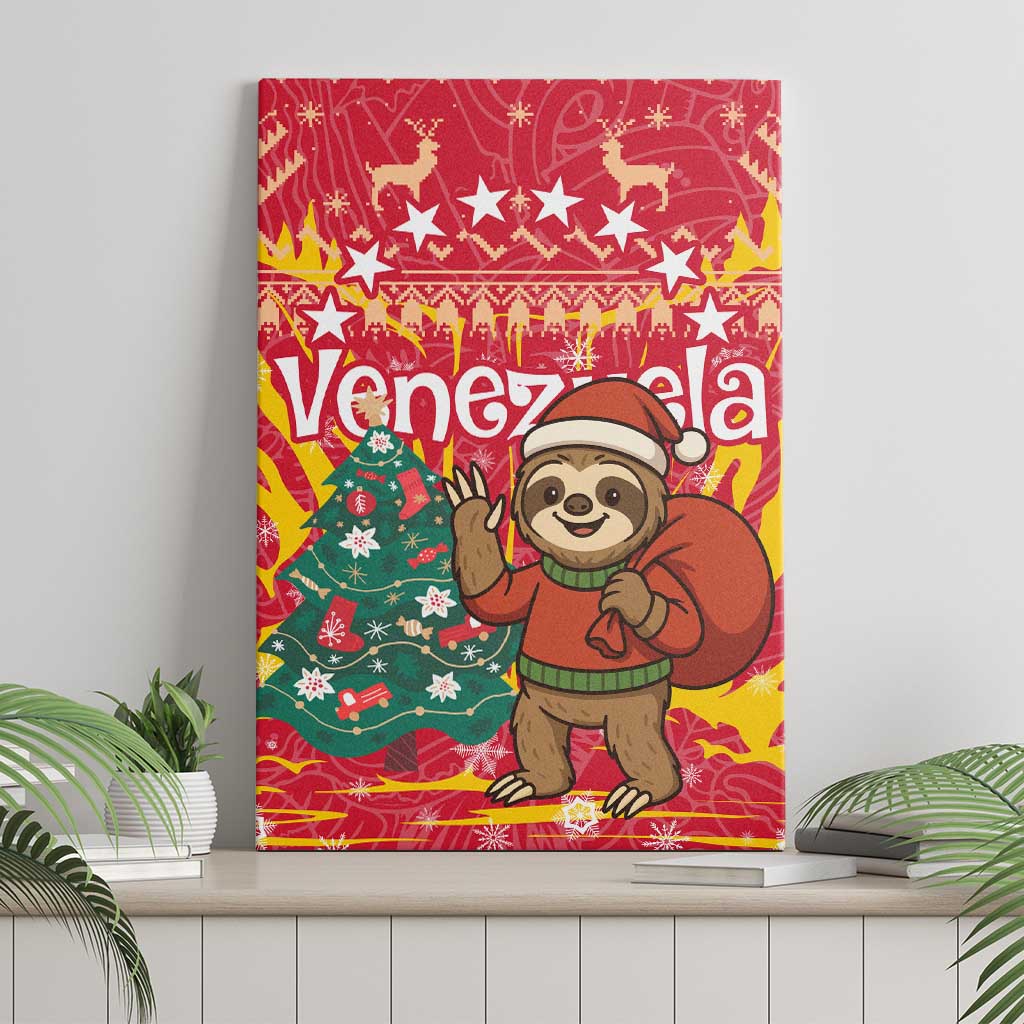 Venezuela Christmas Canvas Wall Art with Santa Sloth Christmas Tree Stars and Red Festive - Wonder Print Shop