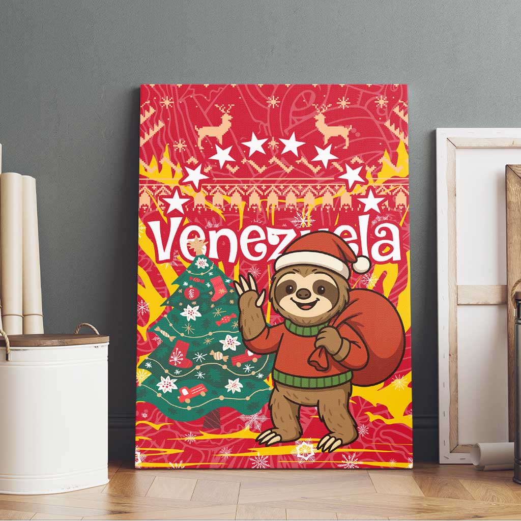 Venezuela Christmas Canvas Wall Art with Santa Sloth Christmas Tree Stars and Red Festive - Wonder Print Shop