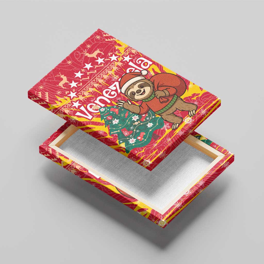 Venezuela Christmas Canvas Wall Art with Santa Sloth Christmas Tree Stars and Red Festive - Wonder Print Shop