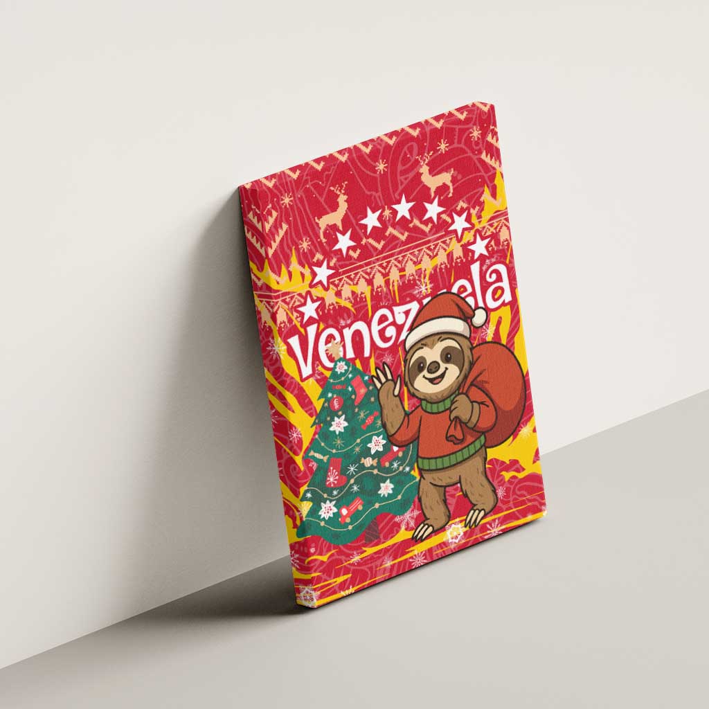 Venezuela Christmas Canvas Wall Art with Santa Sloth Christmas Tree Stars and Red Festive - Wonder Print Shop