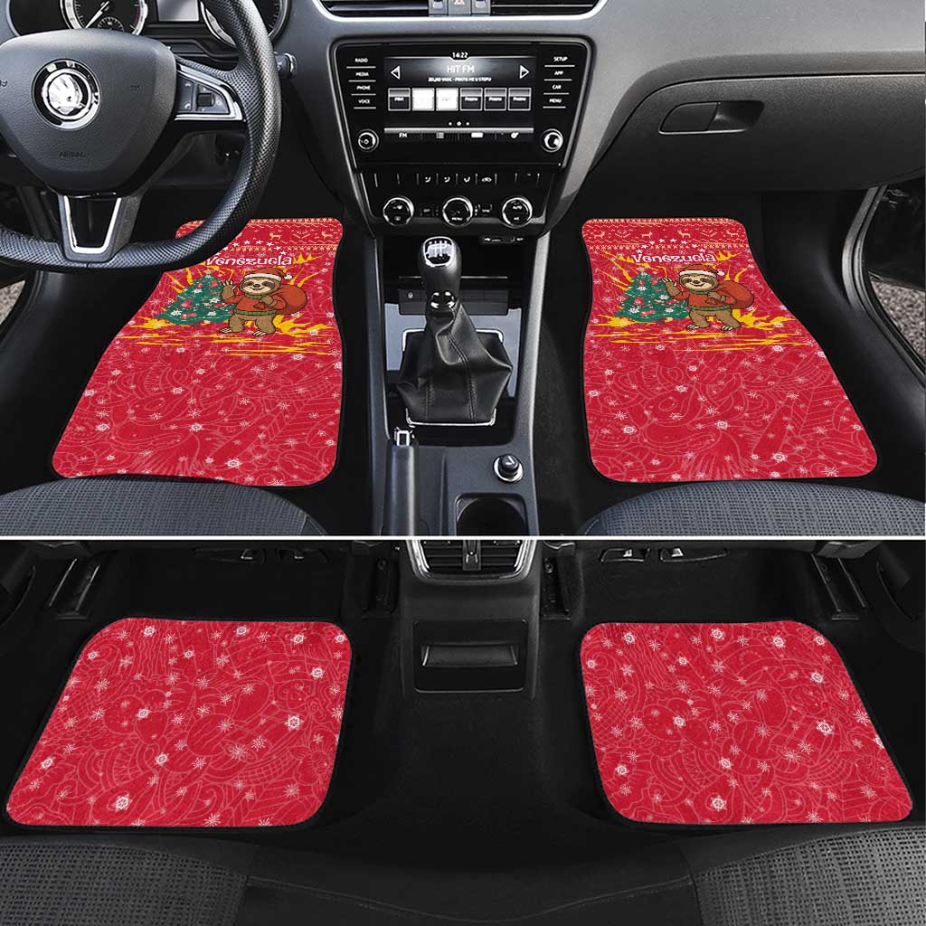 Venezuela Christmas Car Mats with Santa Sloth Christmas Tree Stars and Red Festive - Wonder Print Shop