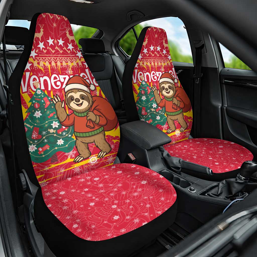Venezuela Christmas Car Seat Cover with Santa Sloth Christmas Tree Stars and Red Festive - Wonder Print Shop