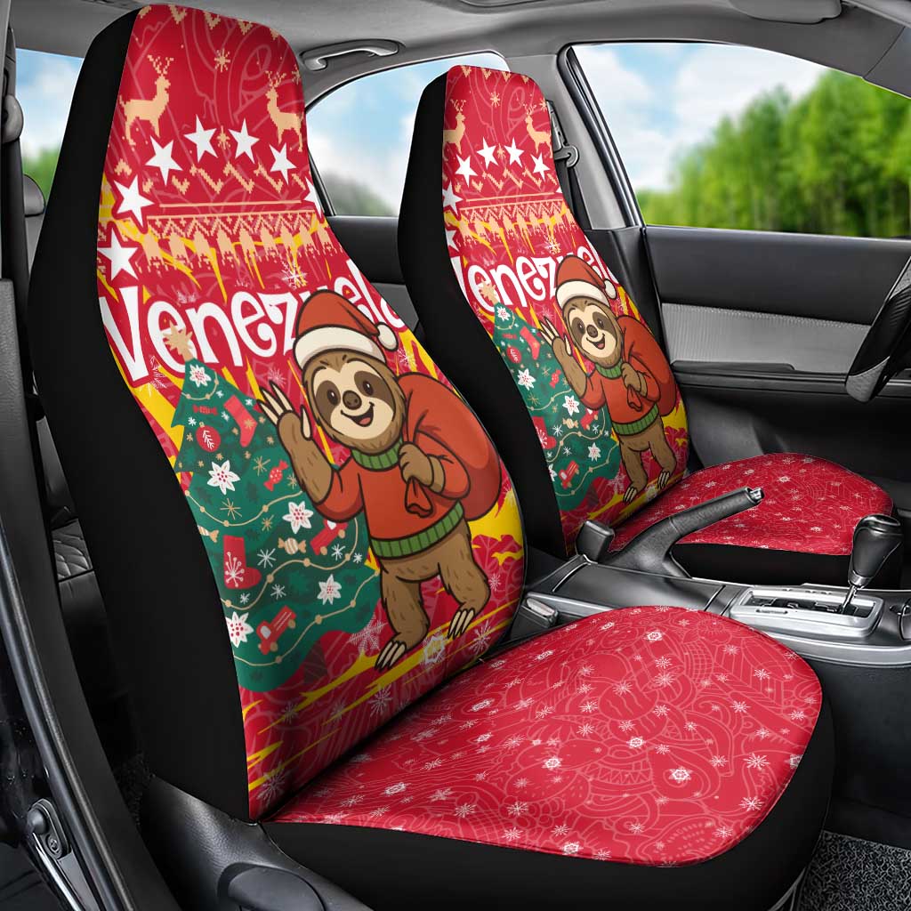 Venezuela Christmas Car Seat Cover with Santa Sloth Christmas Tree Stars and Red Festive - Wonder Print Shop