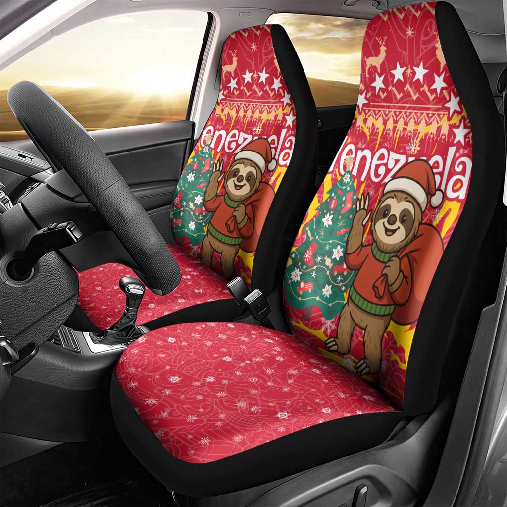 Venezuela Christmas Car Seat Cover with Santa Sloth Christmas Tree Stars and Red Festive - Wonder Print Shop