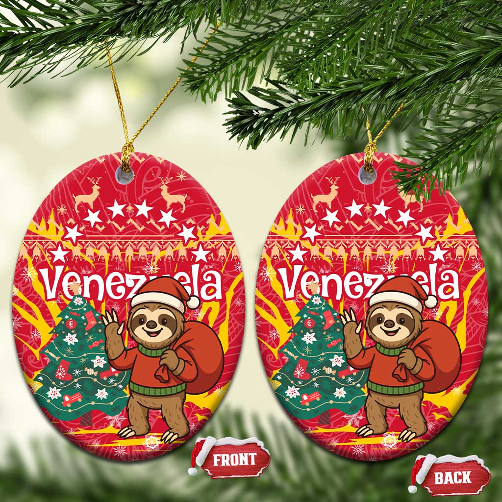 Venezuela Christmas Ceramic Ornament with Santa Sloth Christmas Tree Stars and Red Festive - Wonder Print Shop