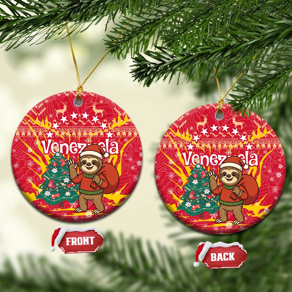 Venezuela Christmas Ceramic Ornament with Santa Sloth Christmas Tree Stars and Red Festive - Wonder Print Shop