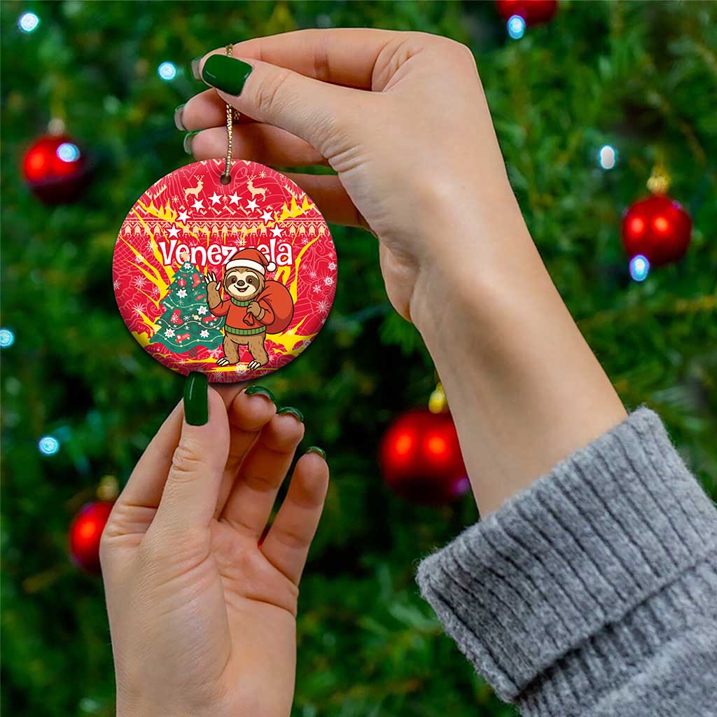 Venezuela Christmas Ceramic Ornament with Santa Sloth Christmas Tree Stars and Red Festive - Wonder Print Shop