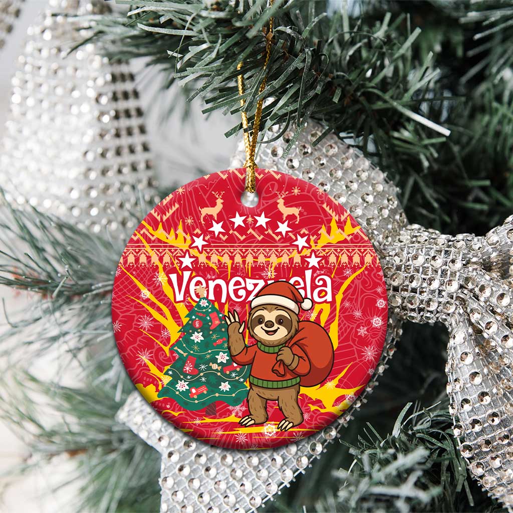 Venezuela Christmas Ceramic Ornament with Santa Sloth Christmas Tree Stars and Red Festive - Wonder Print Shop